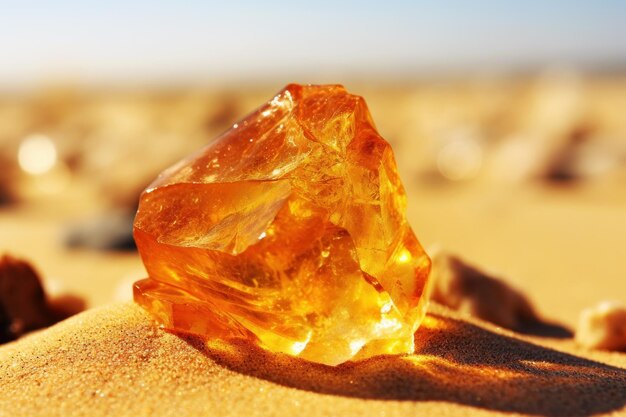 Amber on sand on the beach in sunshine