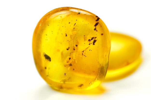 Amber stones with mosquito, isolated white