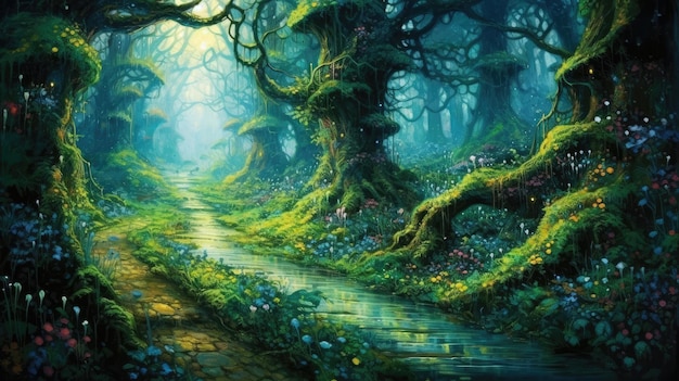 ambient fantasy magic forest landscape enchanted forest Generative Ai