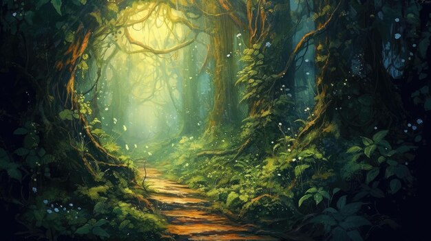 ambient fantasy magic forest landscape enchanted forest Generative Ai