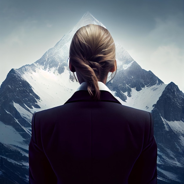 Ambitieuze zakenvrouw of ondernemer in bergtop Zakelijke doelen illustratie
