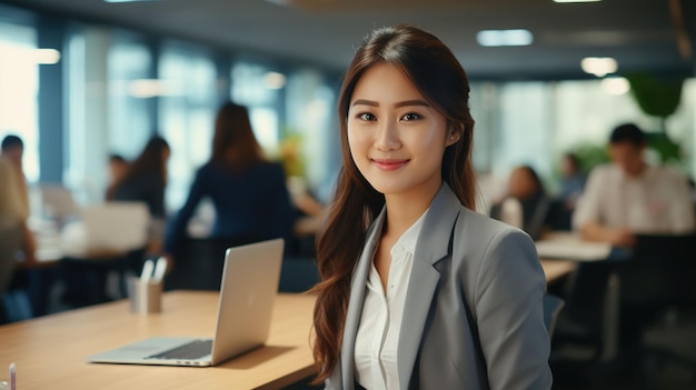 Ambitious Asian Female Professional at Work in Modern Office