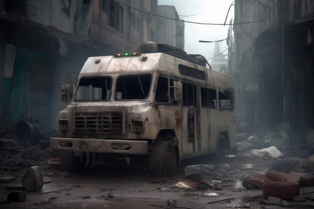 Ambulance burned warzone Generate Ai