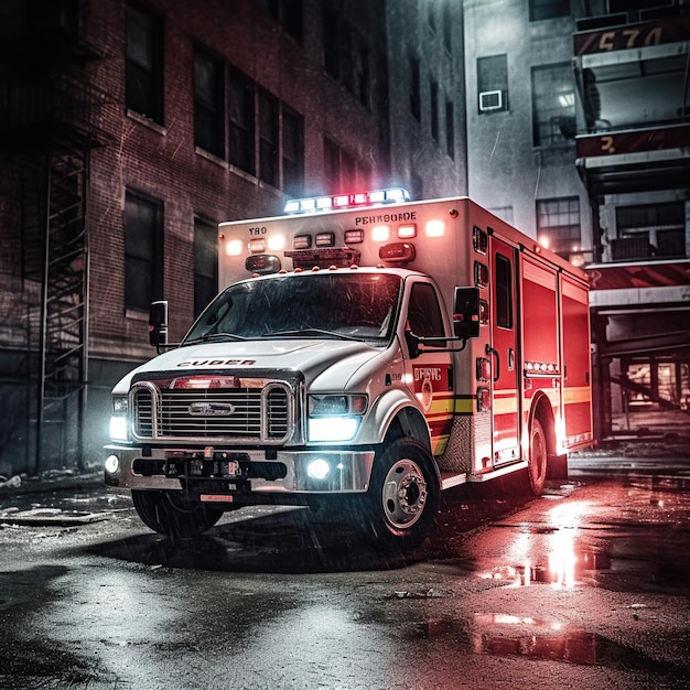 Photo ambulance during an emergency in the city generative ai