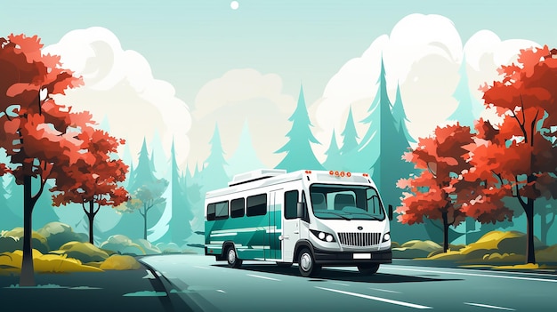 Ambulance emergency car driving on the road in the city and trees landscape Medical concept flat