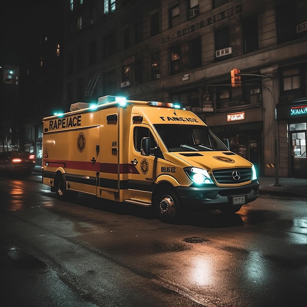 Ambulance during an emergency in the city generative ai