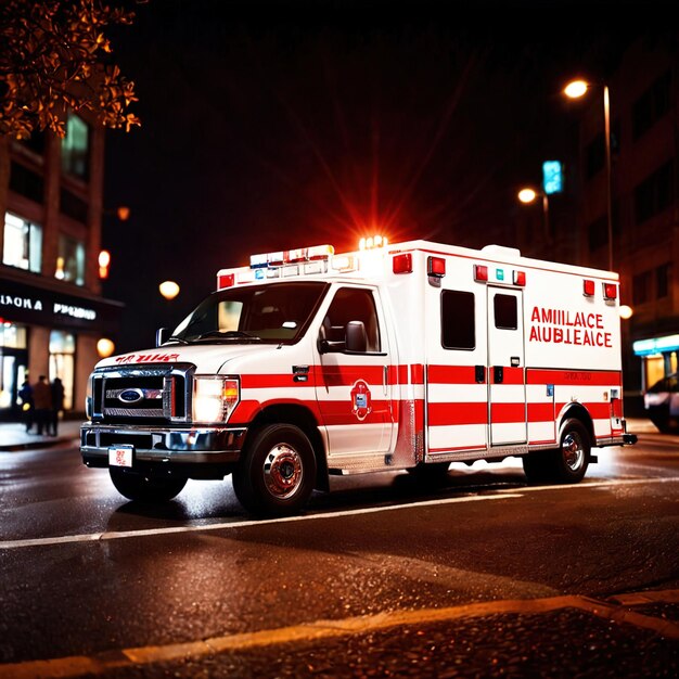 Photo ambulance emergency response vehicle to take medical victims to hospital
