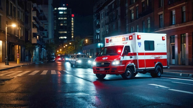 Photo ambulance on the street at night ambulance car in motion