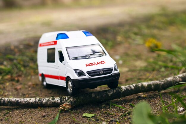 Ambulance stuck in front of a fallen tree