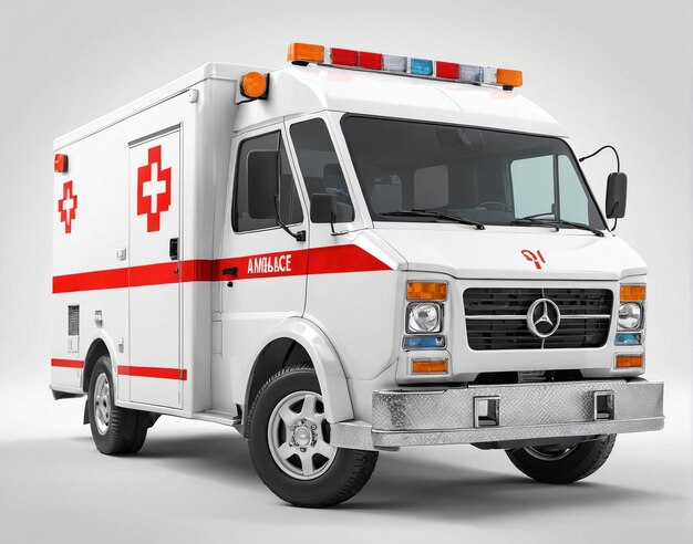 an ambulance truck with a red cross on the side