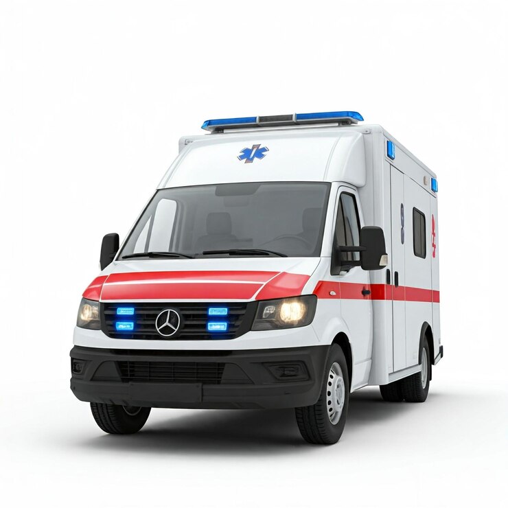 Photo an ambulance with the word ambulance on the side