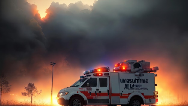 An ambulance with the word unsung on the side of it