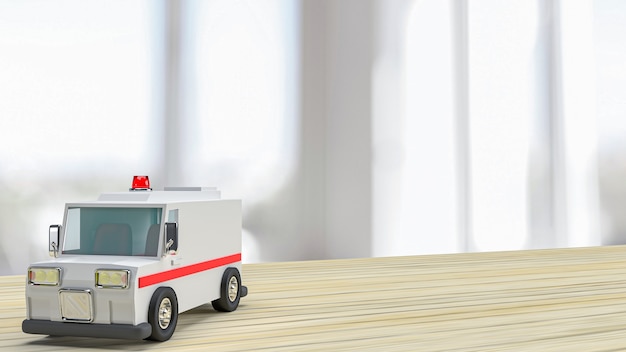 The  Ambulance on wood table for health care or medical concept 3d rendering