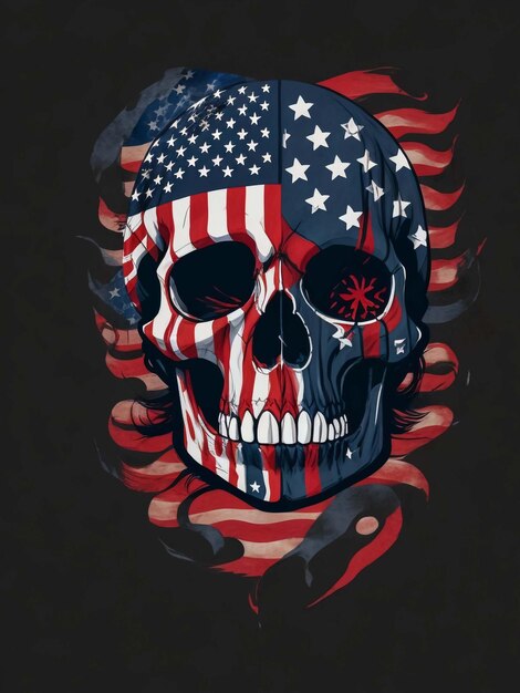 Foto bandiera dell'america dipinta su un acquerello con testa di teschio illustrazione vettoriale tshirt con timbro made in the usa