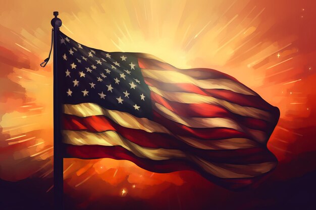 America Veterans day flag bokeh background with minimalist symbol Generative AI