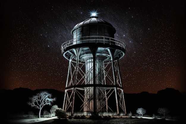 America water tank tower at night in USa illustration generative ai