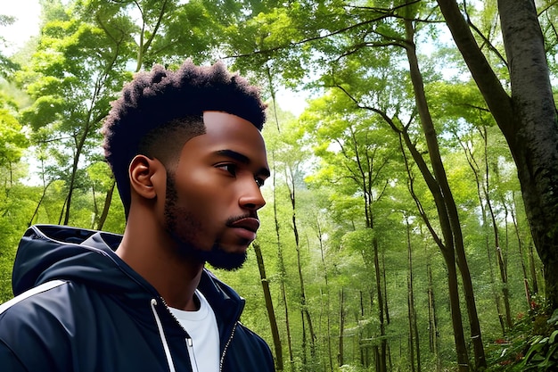 American African guy in forest ai generative image