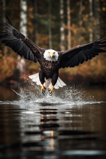 American Bald Eagle diving towards prey with a fierce Generative AI