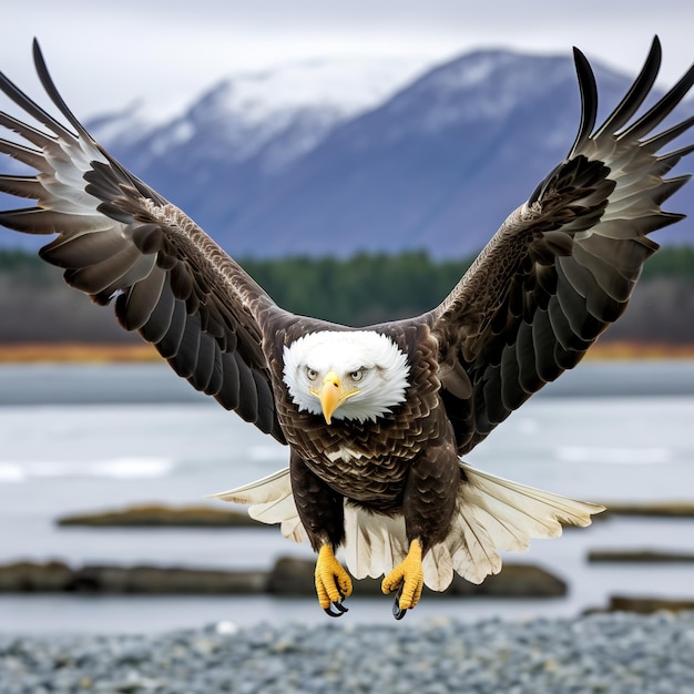 American bald eagle in flight Bald Eagle Haliaeetus leucocephalus in flight AI generative