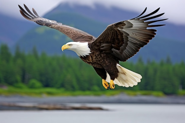 Foto aquila calva americana in volo aquila calba haliaeetus leucocephalus in volo ai generativo