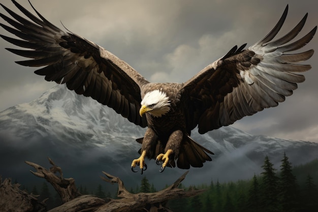 American bald eagle in flight mountains at the background ai generated