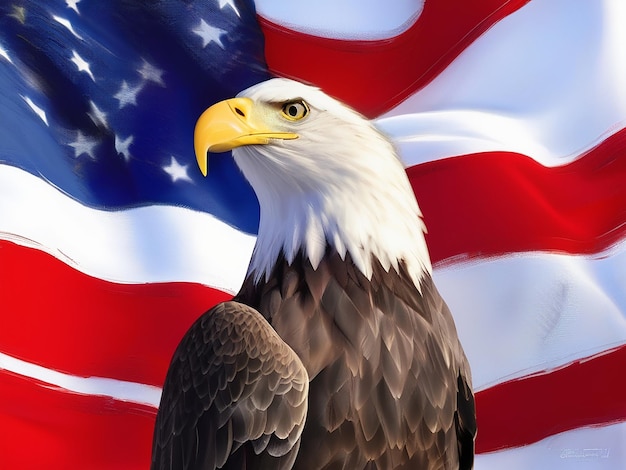 American Bald Eagle with flag United States of America patriotic symbols