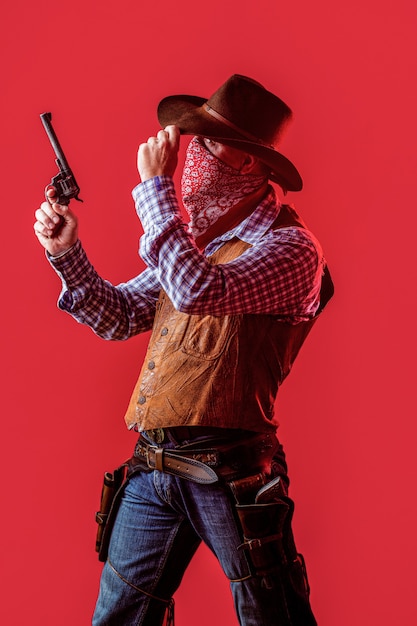 American bandit in mask, western man with hat