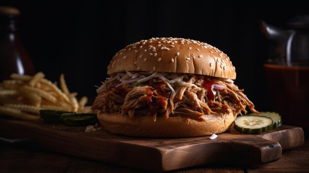 American barbecued pulled pork sandwich Illustration AI Generative