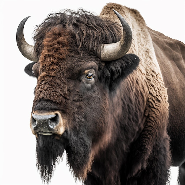 American bison head closeup portrait isolated on white beautiful powerful animal for tattoo