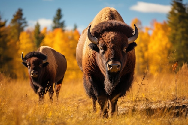 American bisons in the wild