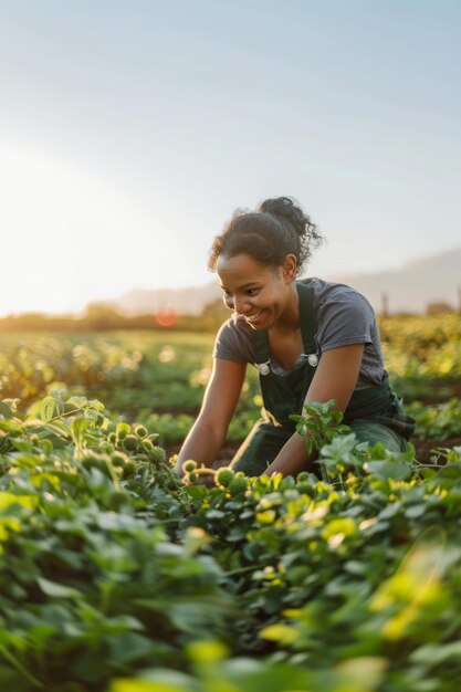 写真 畑で働くアメリカの黒人女性農夫