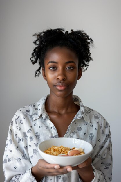 An American Black woman following her breakfast routine before work