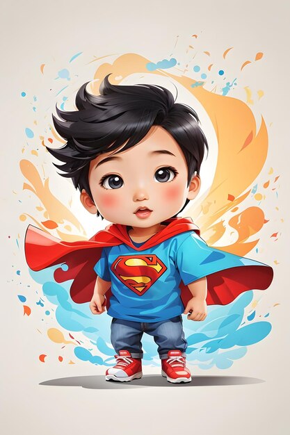 Foto bambino americano che indossa un semplice costume da supereroe, una maglietta dai cartoni animati, dal design generativo ai