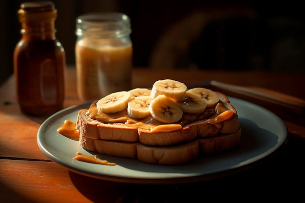 american breakfast bananas on toast with peanut butter sunrise lightning