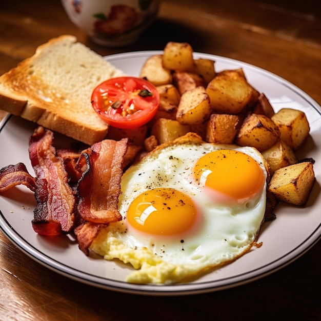 american breakfast with eggs and bacon