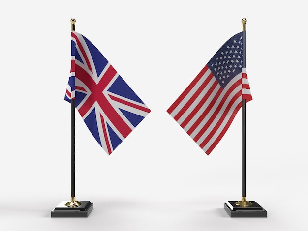 American and British National Flags Relations between countries 3D rendering