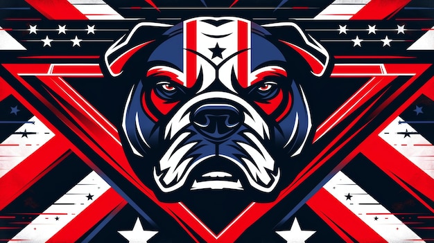 Foto un bulldog americano su uno sfondo rosso, bianco e blu