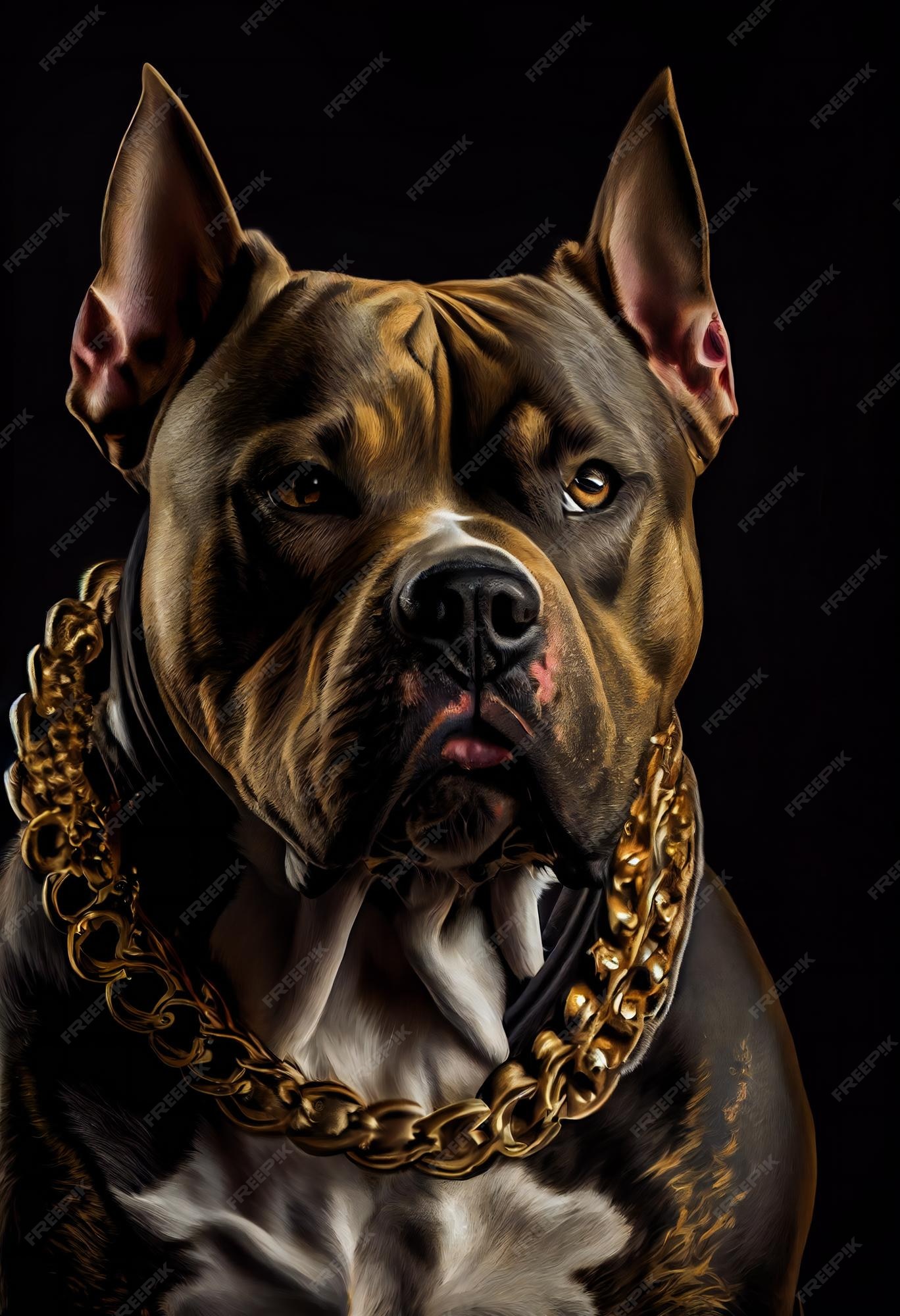 Premium Photo  American bully dog with gold chain on black background  generative aixa