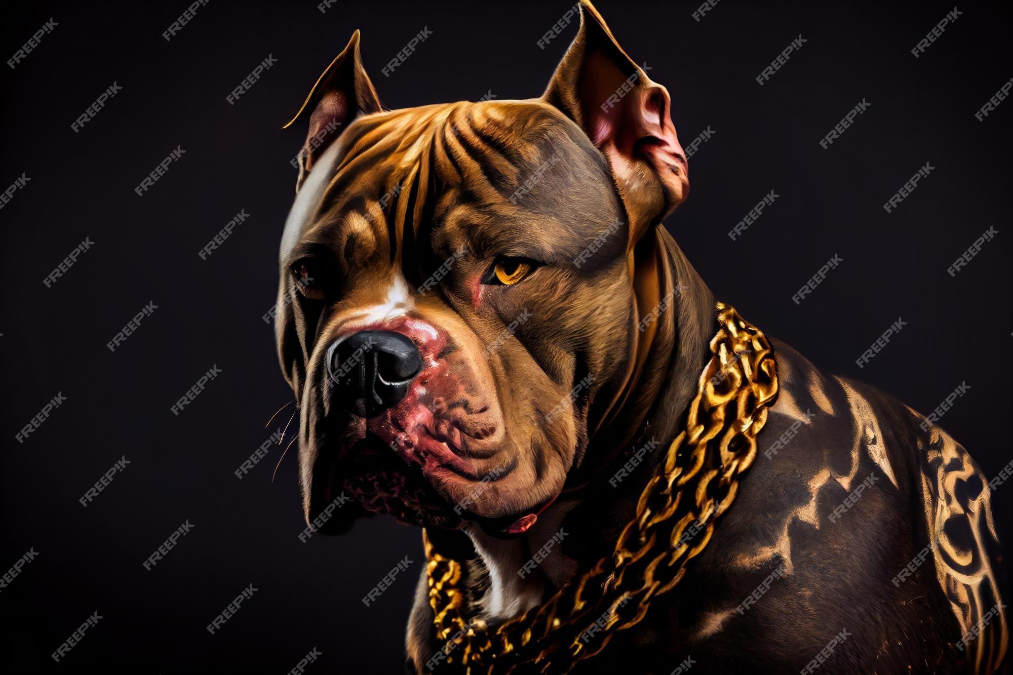 Premium Photo  American bully dog with gold chain on black background  generative aixa