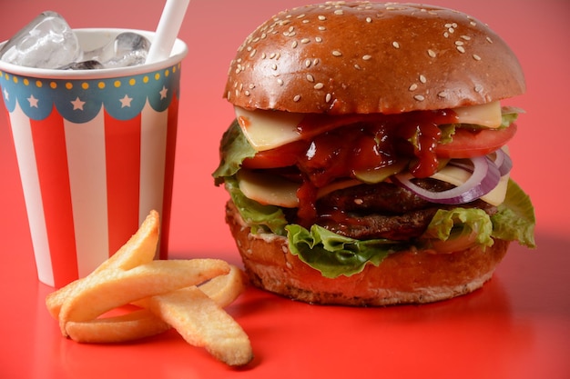 American burger and french fries