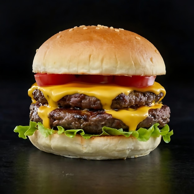 Photo american cheese bbq beef with tomato lettuce juicy burger fast food presentation studio product