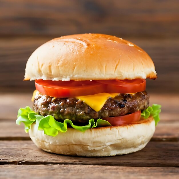 Photo american cheese bbq beef with tomato lettuce juicy burger fast food presentation studio product