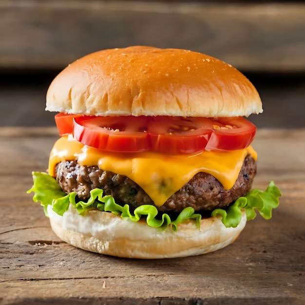 Photo american cheese bbq beef with tomato lettuce juicy burger fast food presentation studio product