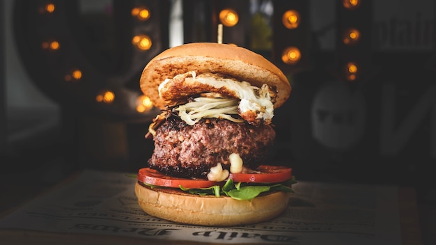 American cheese burger with fries