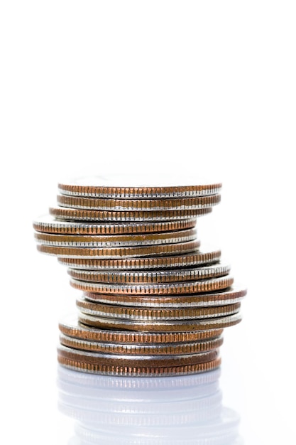 Photo american coins on a white backgreound.