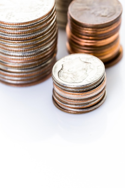 Photo american coins on a white backgreound.