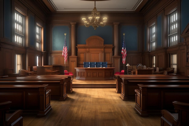 Фото Американский судебный процесс в здании суда с судьей и присяжными