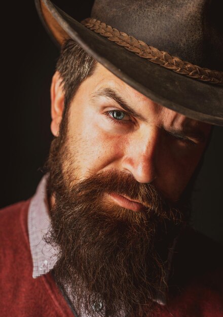 American cowboy in leather hat masculine mens style retro portrait