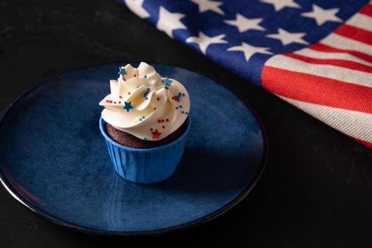 American cupcake with USA flags for Patriotic Independence Day