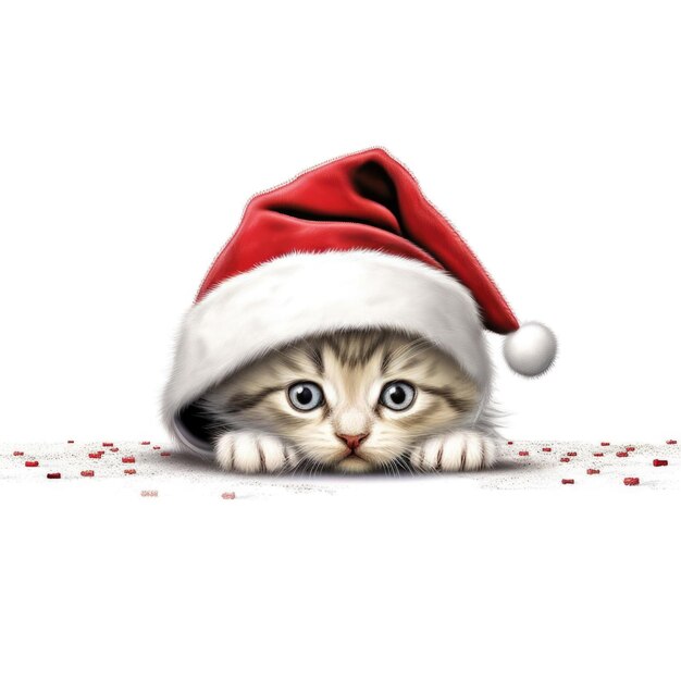 American Curl kitten wearing Santa Hat